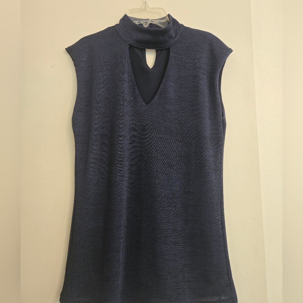 INC International Concepts Navy Mock Neck Tunic with Keyhole
